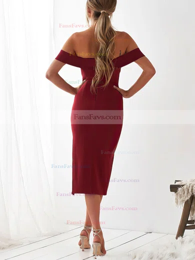Sheath/Column Off-the-shoulder Stretch Crepe Tea-length Split Front Short Prom Dresses #Favs020107225