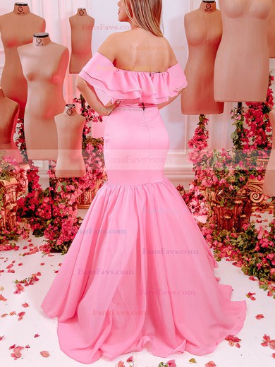 Trumpet/Mermaid Off-the-shoulder Silk-like Satin Sweep Train Ruffles Prom Dresses #Favs020107229