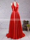 A-line V-neck Silk-like Satin Court Train Split Front Prom Dresses #Favs020102467