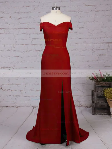 Trumpet/Mermaid Off-the-shoulder Stretch Crepe Sweep Train Split Front Prom Dresses #Favs020103671