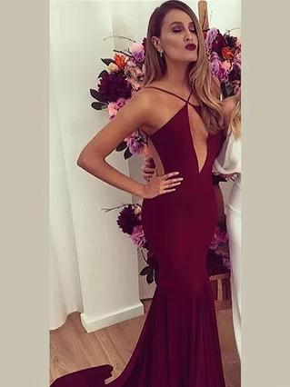 Trumpet/Mermaid V-neck Jersey Court Train Prom Dresses #Favs020103672