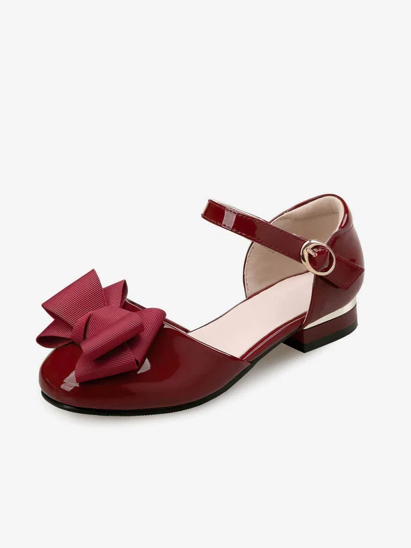 Kids' Closed Toe Patent Leather Bowknot Low Heel Girl Shoes #Favs03031486