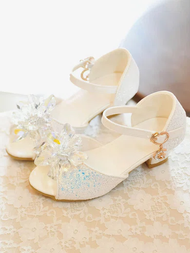 Kids' Peep Toe Leatherette Rhinestone Low Heel Girl Shoes #Favs03031493