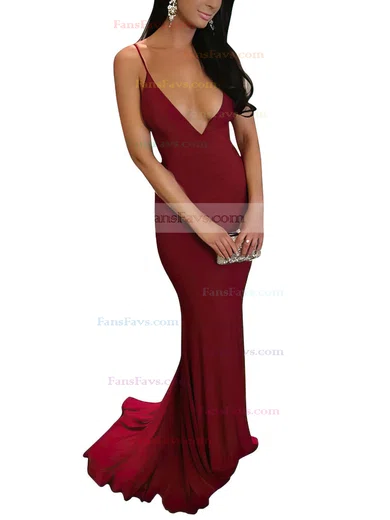 Sheath/Column V-neck Jersey Sweep Train Prom Dresses #Favs020103703