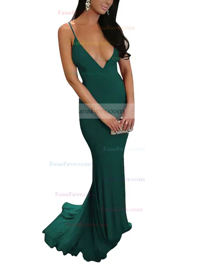 Sheath/Column V-neck Jersey Sweep Train Prom Dresses #Favs020103703