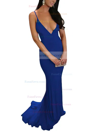 Sheath/Column V-neck Jersey Sweep Train Prom Dresses #Favs020103703