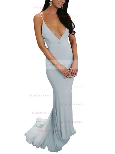 Sheath/Column V-neck Jersey Sweep Train Prom Dresses #Favs020103703