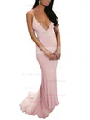 Sheath/Column V-neck Jersey Sweep Train Prom Dresses #Favs020103703