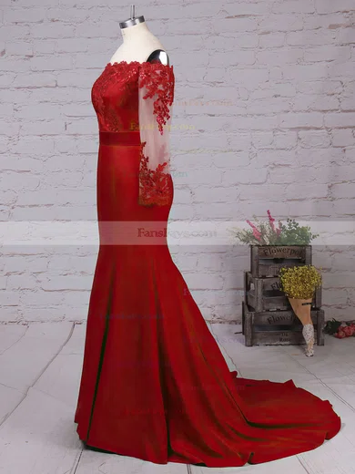 Trumpet/Mermaid Off-the-shoulder Jersey Sweep Train Appliques Lace Prom Dresses #Favs020103747