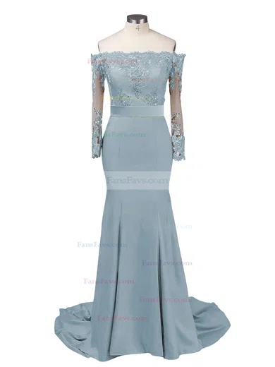 Trumpet/Mermaid Off-the-shoulder Jersey Sweep Train Appliques Lace Prom Dresses #Favs020103747