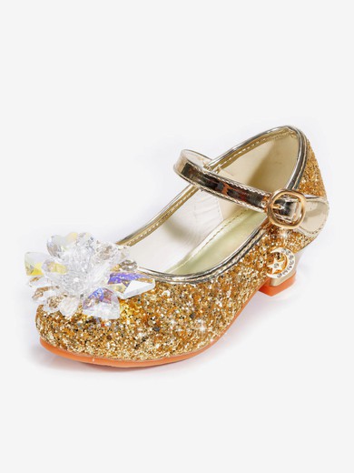 Kids' Closed Toe Sparkling Glitter Rhinestone Low Heel Girl Shoes #Favs03031524