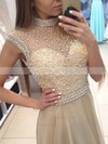 A-line High Neck Chiffon Sweep Train Crystal Detailing Prom Dresses #Favs020103774