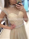 A-line High Neck Chiffon Sweep Train Crystal Detailing Prom Dresses #Favs020103774