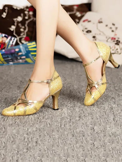 Women's Closed Toe Sparkling Glitter Kitten Heel Dance Shoes #Favs03031077