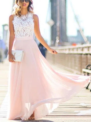 A-line Scoop Neck Lace Chiffon Floor-length Beading Prom Dresses #Favs020103784 A-line Scoop Neck Lace Chiffon Floor-length Beading Prom Dresses #Favs020103784