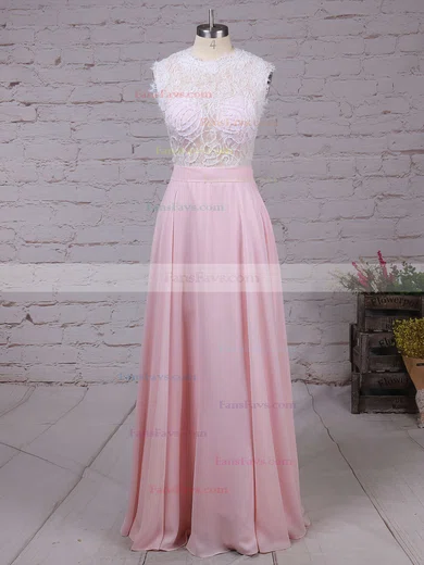 A-line Scoop Neck Lace Chiffon Floor-length Beading Prom Dresses #Favs020103784