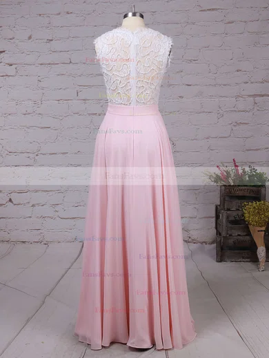 A-line Scoop Neck Lace Chiffon Floor-length Beading Prom Dresses #Favs020103784