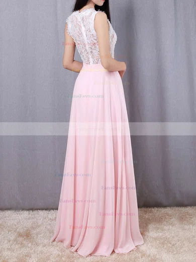 A-line Scoop Neck Lace Chiffon Floor-length Beading Prom Dresses #Favs020103784