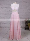 A-line Scoop Neck Lace Chiffon Floor-length Beading Prom Dresses #Favs020103784