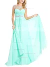 A-line Scoop Neck Chiffon Sweep Train Beading Prom Dresses #Favs020104145