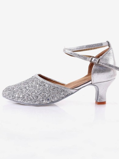 Women's Closed Toe Sparkling Glitter Buckle Kitten Heel Dance Shoes #Favs03031099