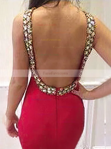 Trumpet/Mermaid Scoop Neck Tulle Silk-like Satin Sweep Train Beading Prom Dresses #Favs020102584