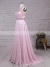 A-line Scoop Neck Chiffon Sweep Train Beading Prom Dresses #Favs020104148
