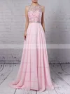 A-line Scoop Neck Chiffon Sweep Train Beading Prom Dresses #Favs020104148