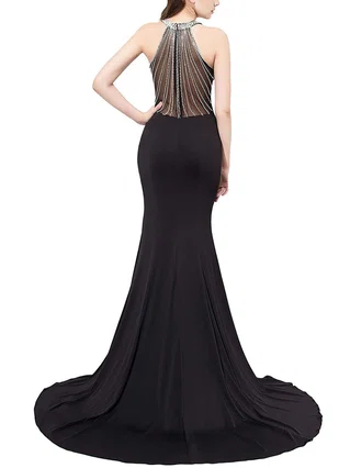 Trumpet/Mermaid Scoop Neck Jersey Sweep Train Crystal Detailing Prom Dresses #Favs020104149 Trumpet/Mermaid Scoop Neck Jersey Sweep Train Crystal Detailing Prom Dresses #Favs020104149