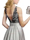 A-line Scoop Neck Satin Floor-length Appliques Lace Prom Dresses #Favs020104152