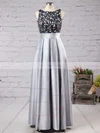 A-line Scoop Neck Satin Floor-length Appliques Lace Prom Dresses #Favs020104152