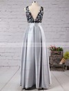 A-line Scoop Neck Satin Floor-length Appliques Lace Prom Dresses #Favs020104152