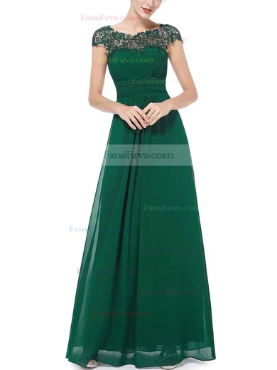 A-line Scoop Neck Chiffon Ankle-length Lace Prom Dresses #Favs020104154
