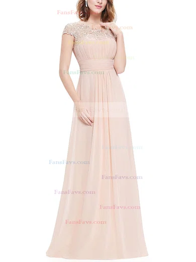 A-line Scoop Neck Chiffon Ankle-length Lace Prom Dresses #Favs020104154