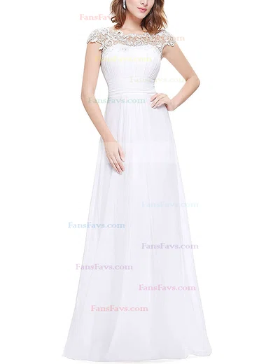 A-line Scoop Neck Chiffon Ankle-length Lace Prom Dresses #Favs020104154