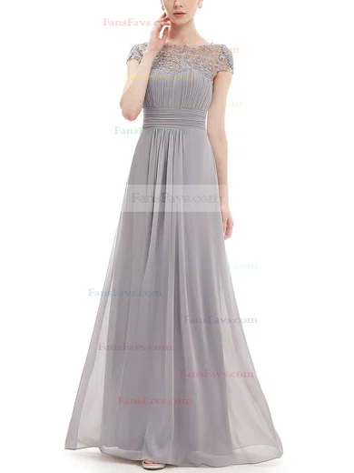 A-line Scoop Neck Chiffon Ankle-length Lace Prom Dresses #Favs020104154