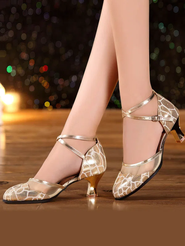 Women's Closed Toe Real Leather Sequin Kitten Heel Dance Shoes #Favs03031225