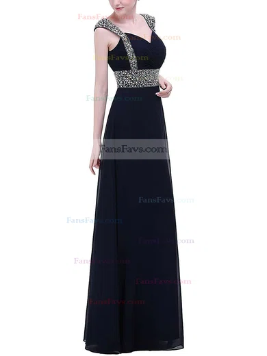A-line V-neck Chiffon Floor-length Beading Prom Dresses #Favs020104155
