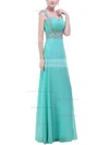 A-line V-neck Chiffon Floor-length Beading Prom Dresses #Favs020104155