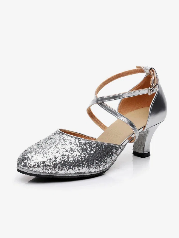 Women's Closed Toe Sparkling Glitter Sequin Kitten Heel Dance Shoes #Favs03031235