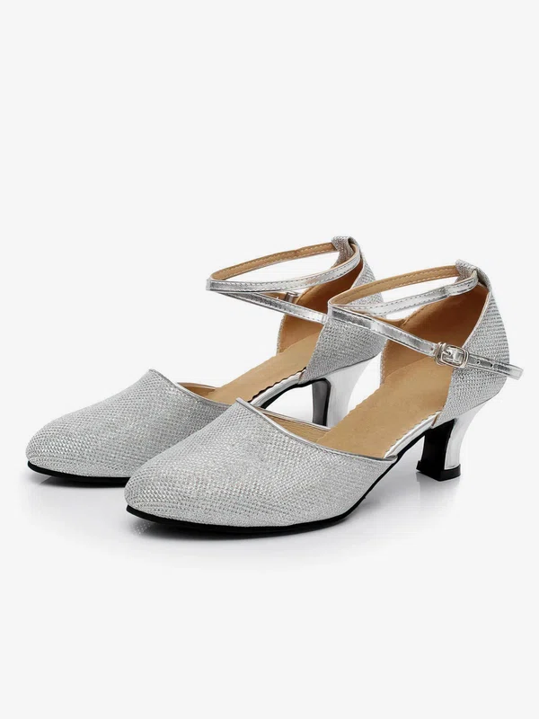 Women's Closed Toe Sparkling Glitter Buckle Kitten Heel Dance Shoes #Favs03031238
