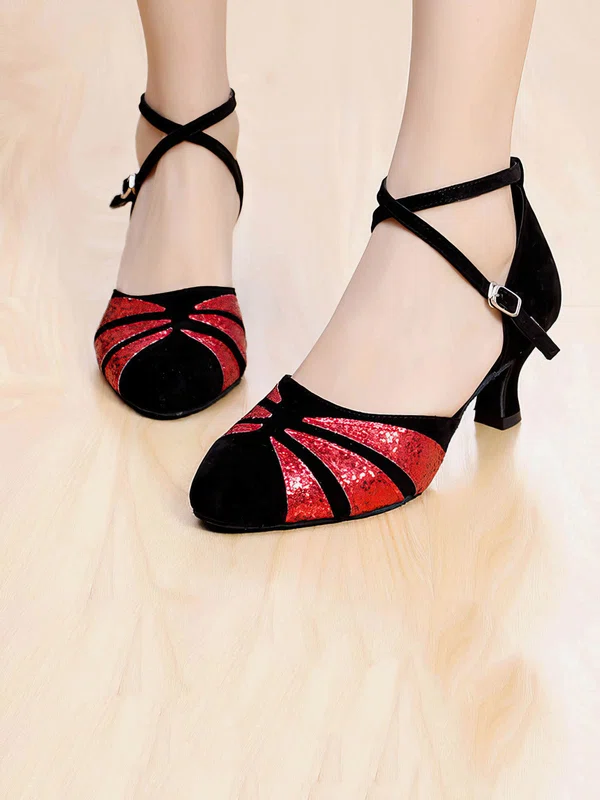 Women's Closed Toe Velvet Sequin Kitten Heel Dance Shoes #Favs03031240