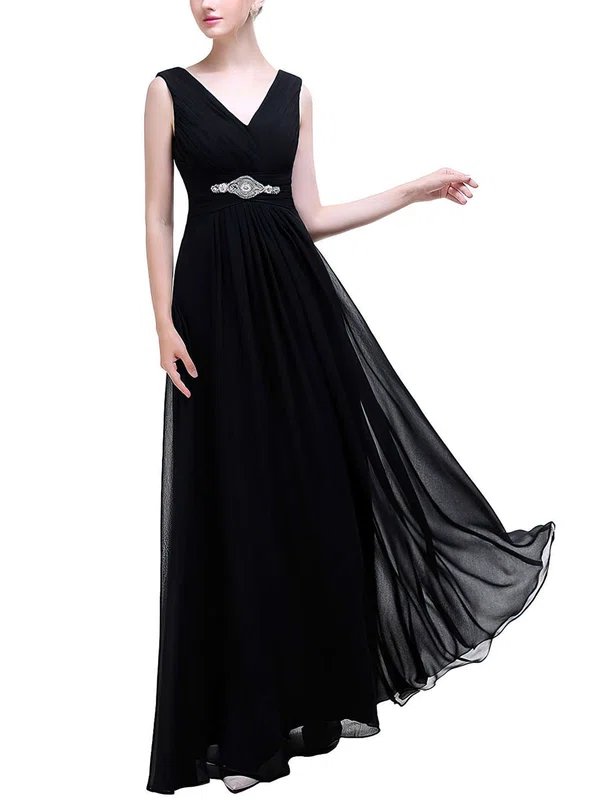 A-line V-neck Chiffon Floor-length Ruffles Prom Dresses #Favs020104156