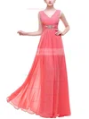 A-line V-neck Chiffon Floor-length Ruffles Prom Dresses #Favs020104156