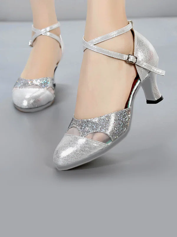Women's Closed Toe PVC Sequin Kitten Heel Dance Shoes #Favs03031248