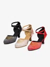 Women's Closed Toe Satin Crystal Kitten Heel Dance Shoes #Favs03031269