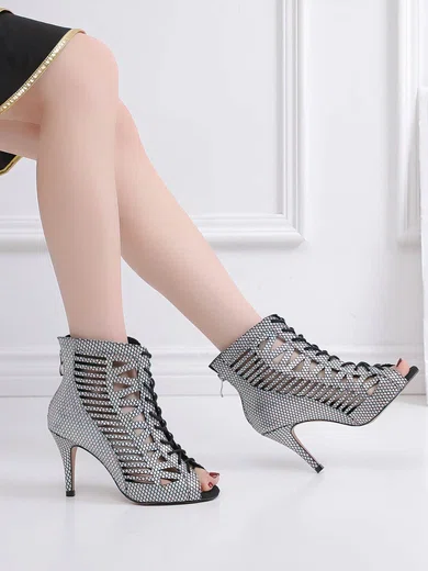 Women's Peep Toe PVC Zipper Stiletto Heel Dance Shoes #Favs03031314
