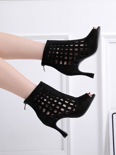 Women's Peep Toe Velvet Zipper Stiletto Heel Dance Shoes #Favs03031319