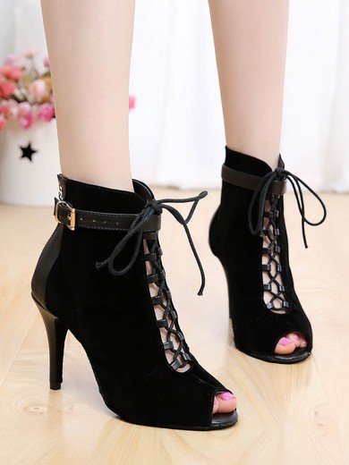 Women's Peep Toe Velvet Zipper Stiletto Heel Dance Shoes #Favs03031327