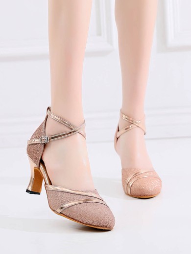 Women's Closed Toe PVC Sequin Kitten Heel Dance Shoes #Favs03031349